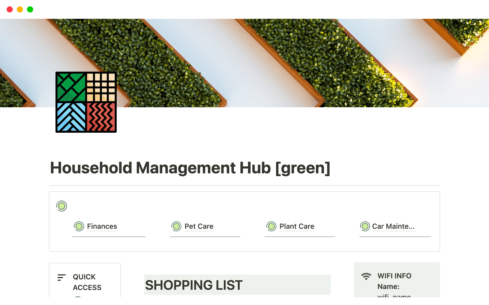 A template preview for Household Management Pro