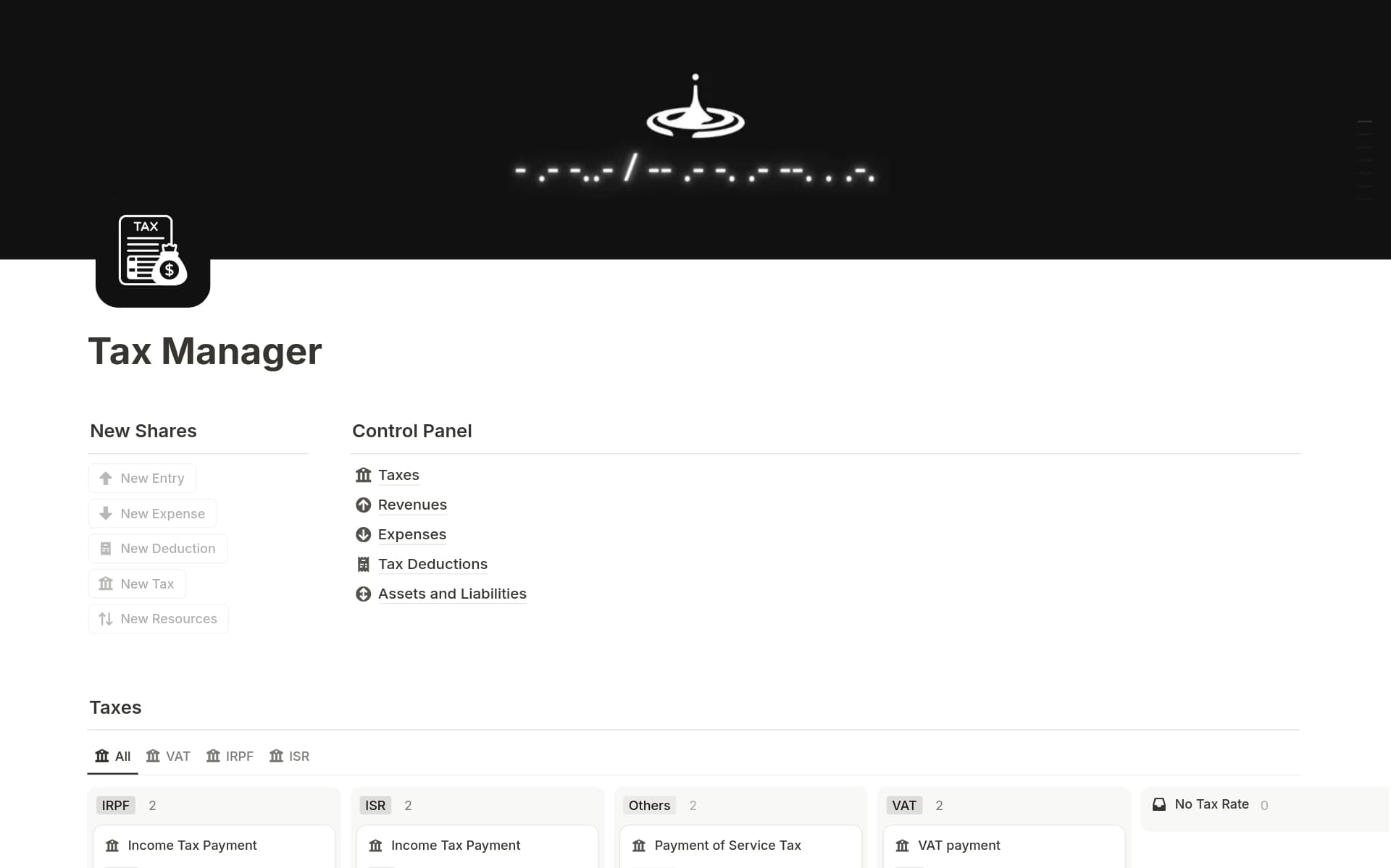 A template preview for Tax Manager