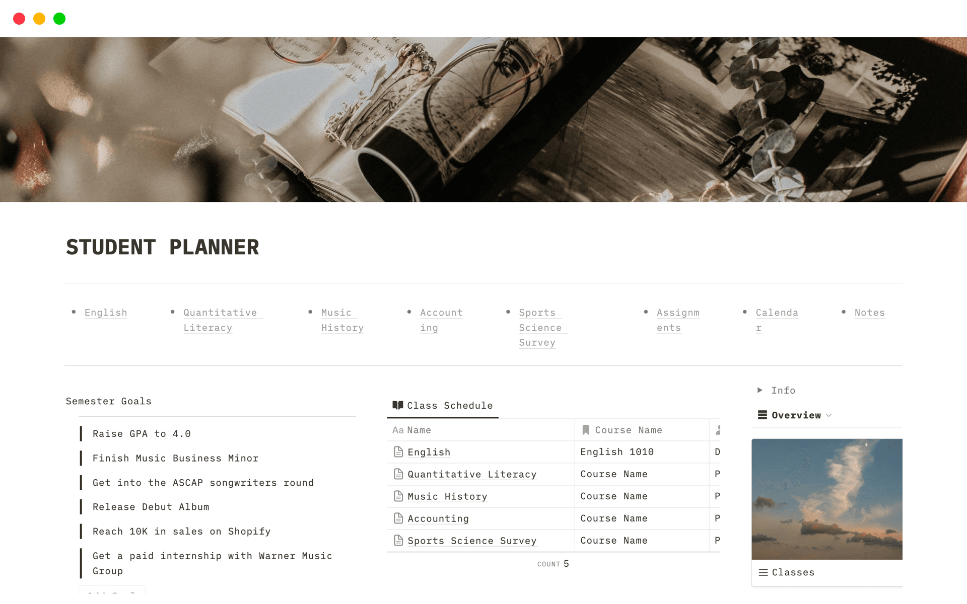 A template preview for STUDENT PLANNER