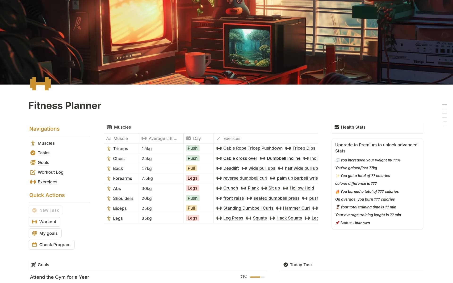 A template preview for Fitness Planner