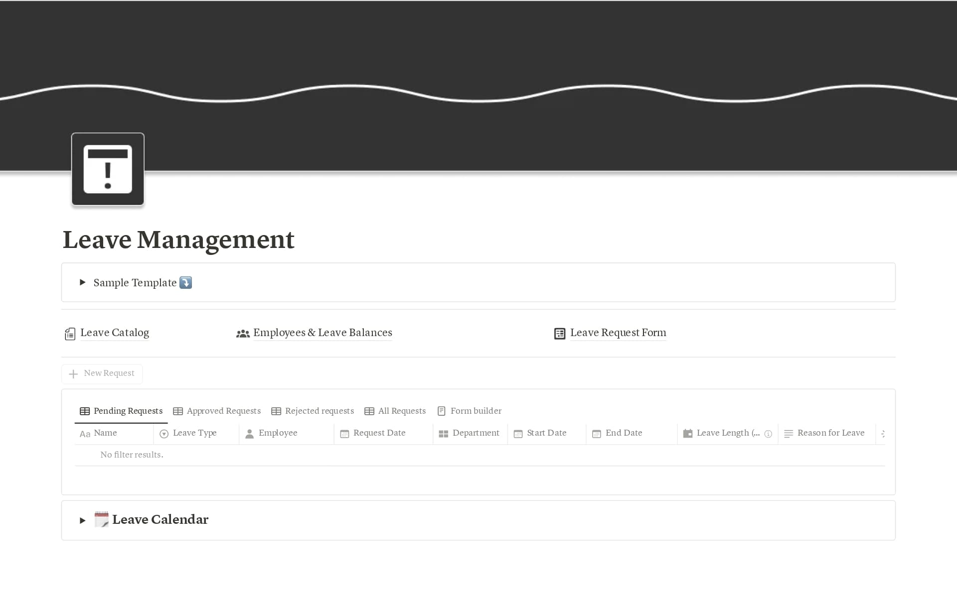 A template preview for Leave Management