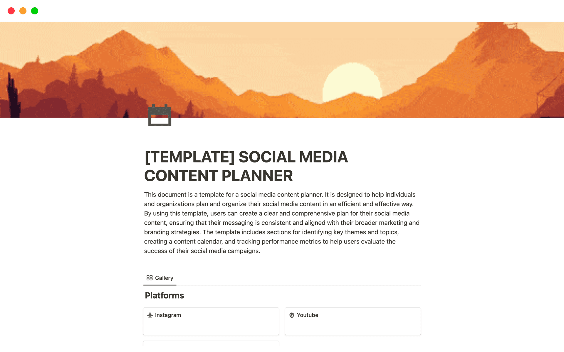A template preview for SOCIAL MEDIA CONTENT PLANNER