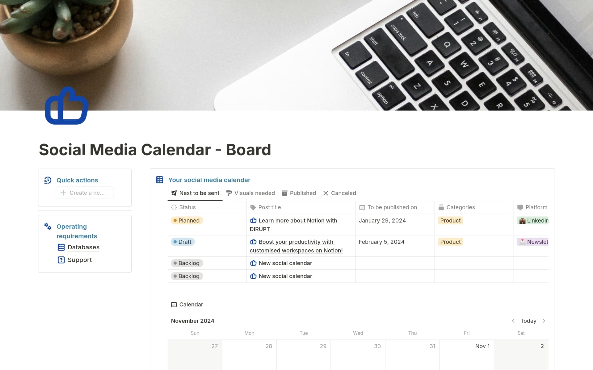 A template preview for Social Media Calendar
