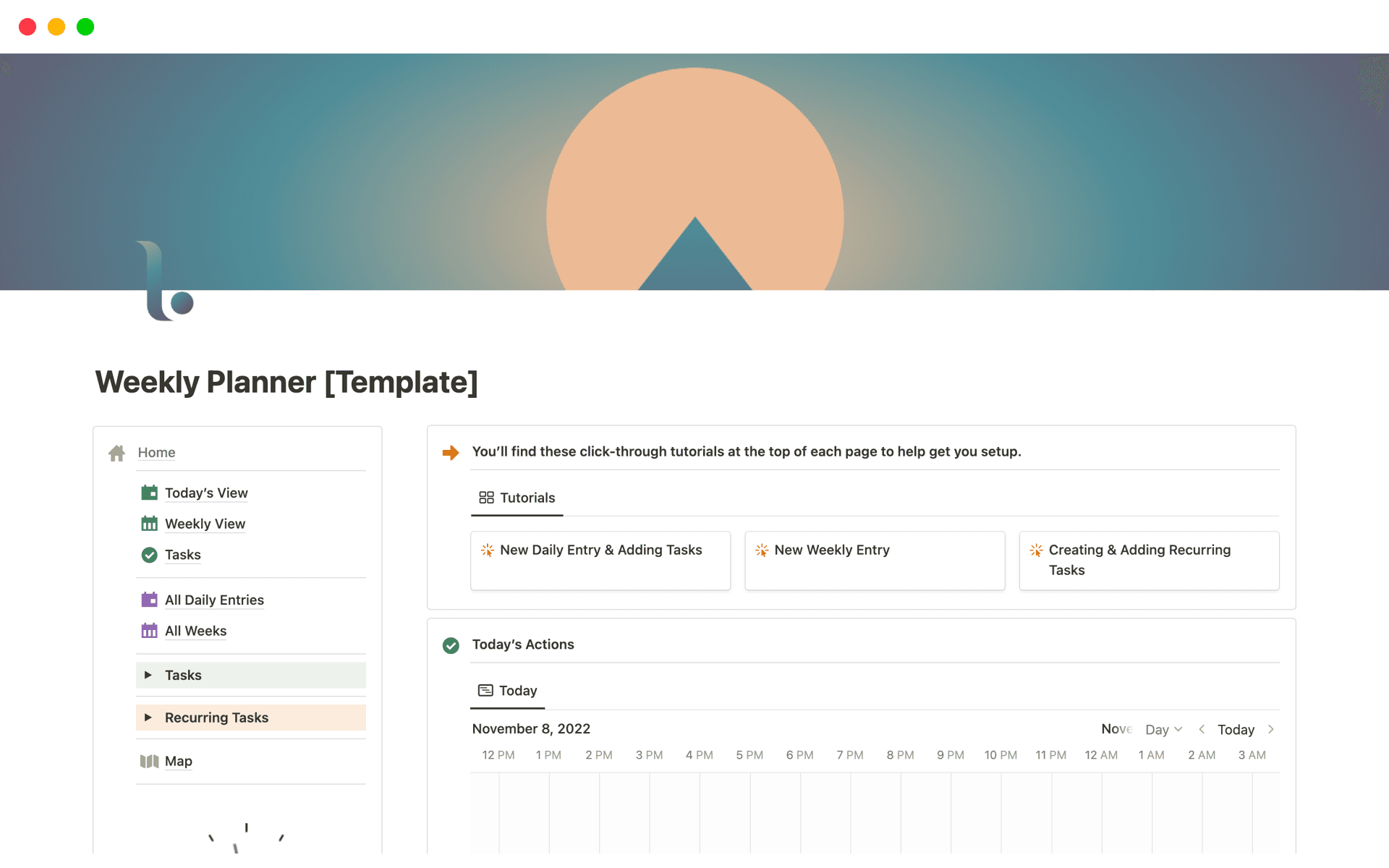 A template preview for Weekly, Daily & Hourly Planner