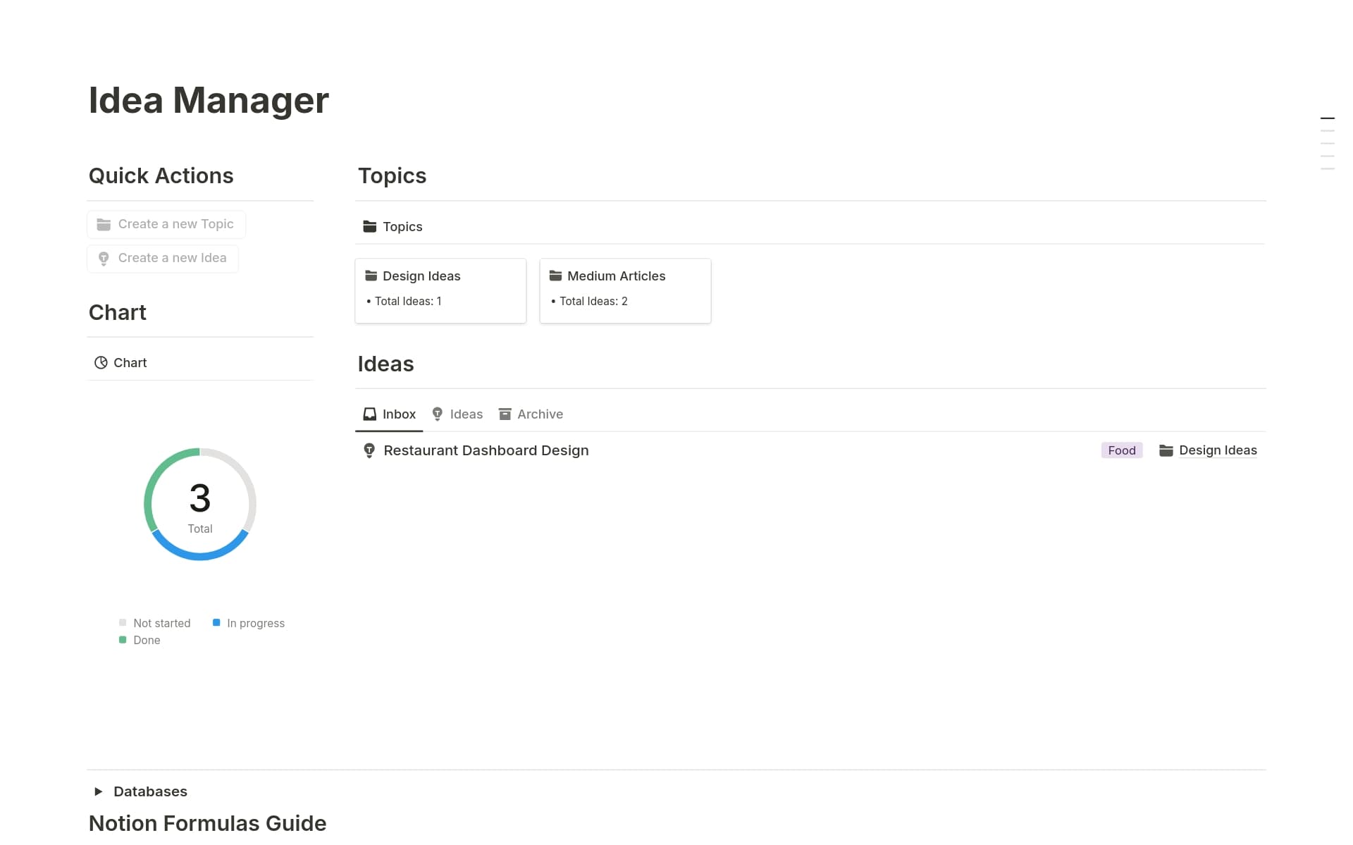 A template preview for Idea Manager