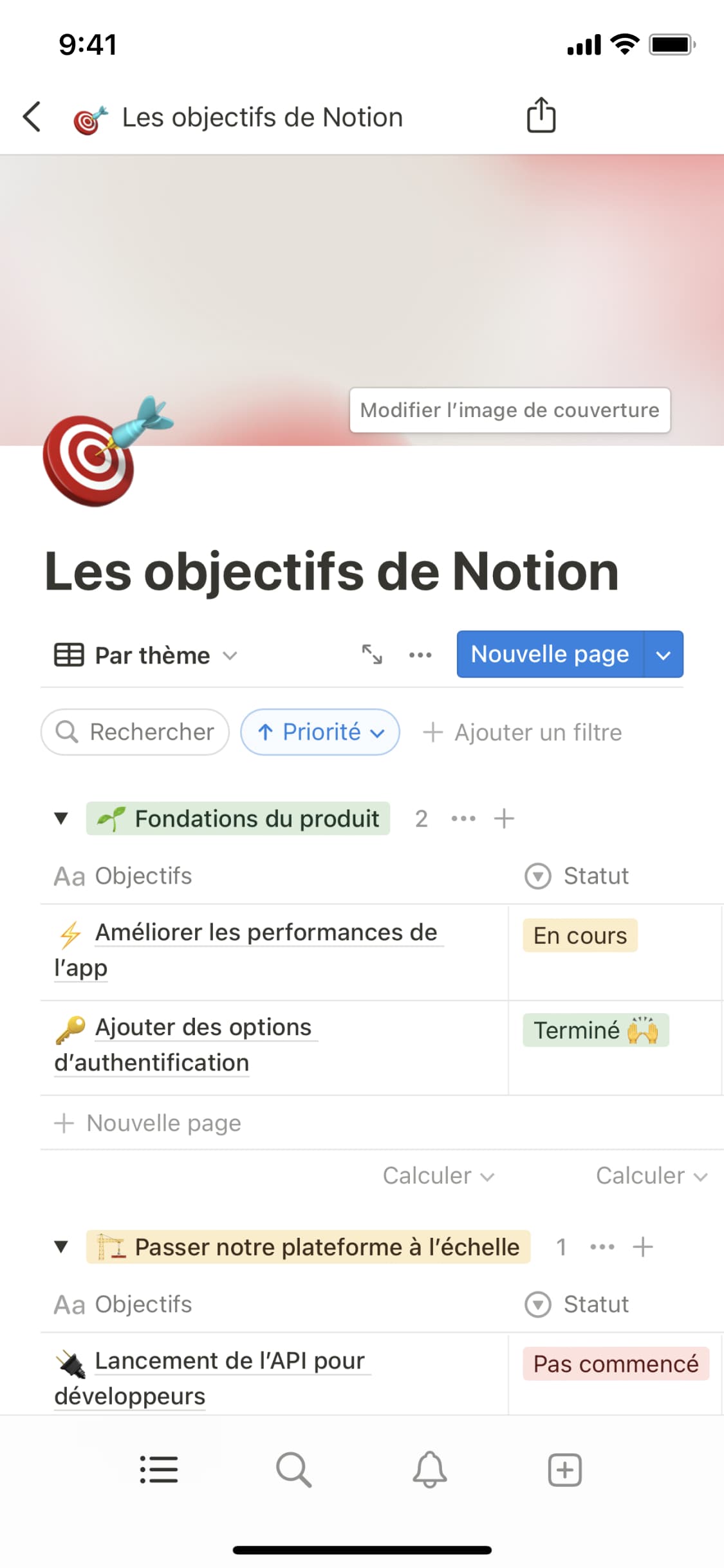 Une capture d’écran de l’application mobile de Notion