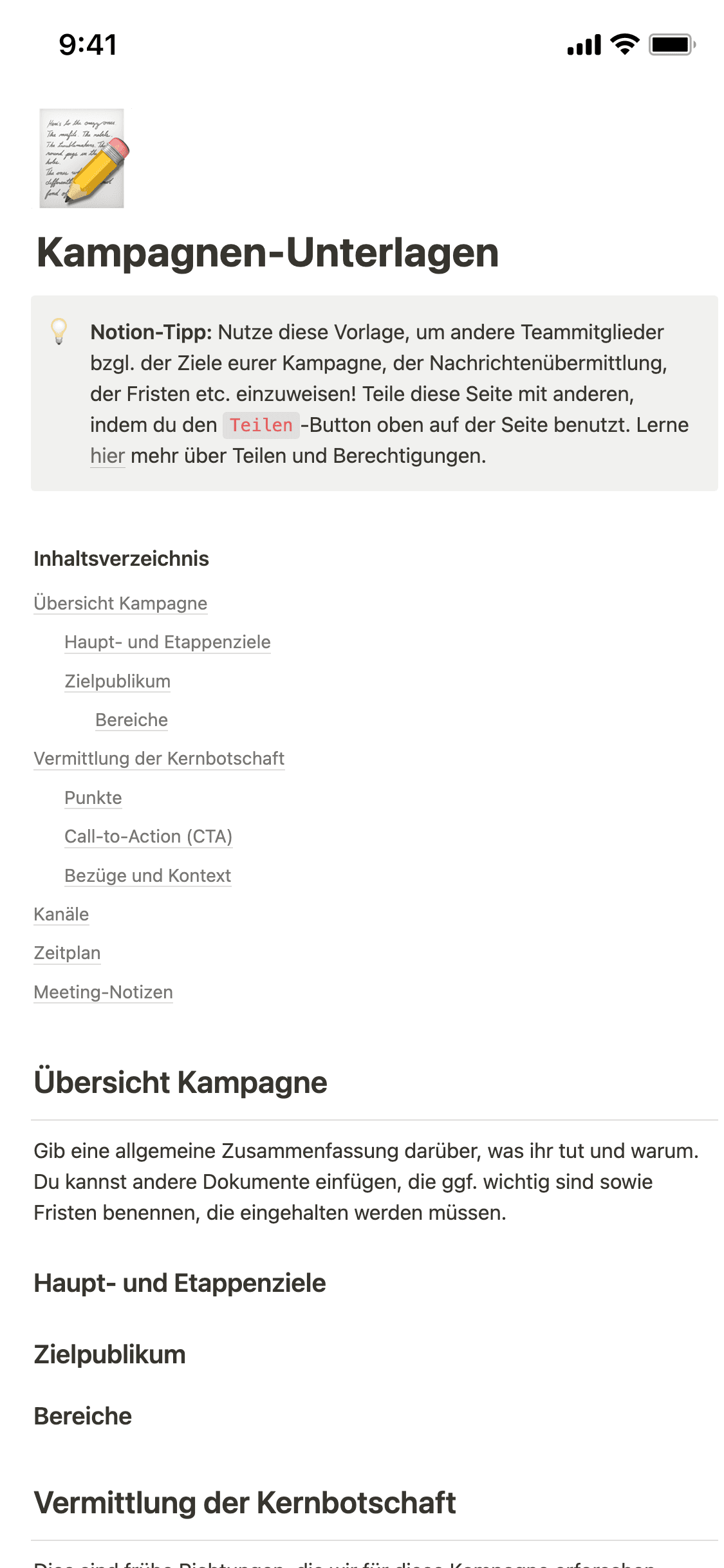 Screenshot der mobilen Notion-App