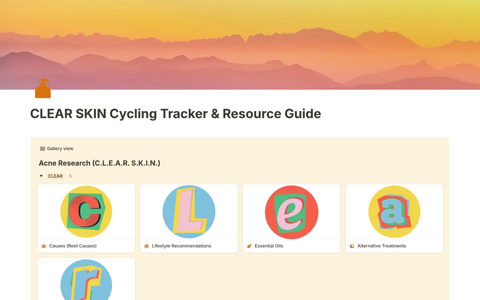 A template preview for CLEAR SKIN Cycling Tracker & Resource Guide