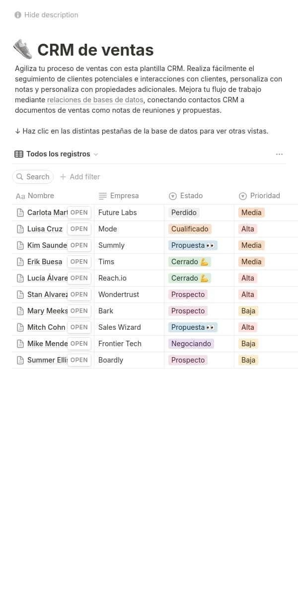 Una captura de pantalla de la aplicación móvil de Notion