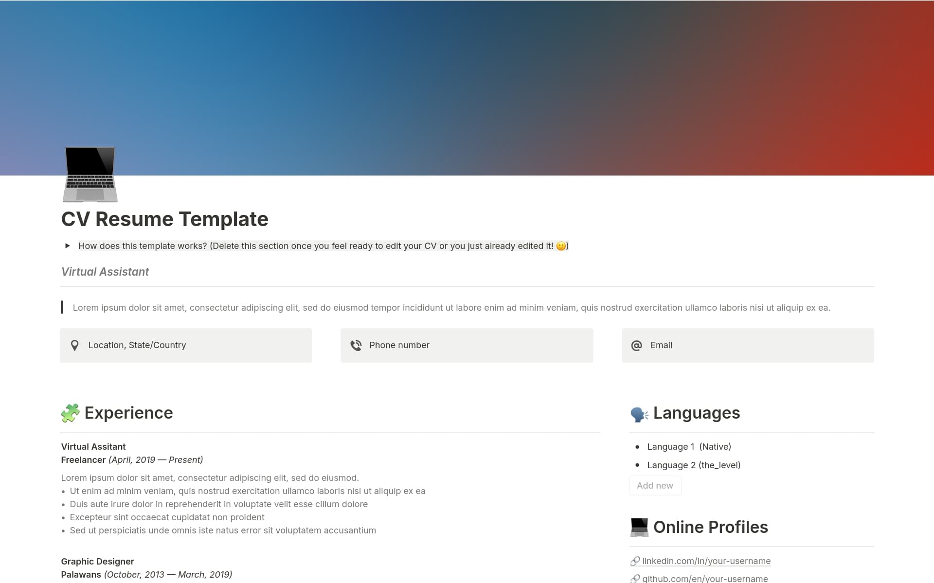 A template preview for Modern easy-to-adapt CV resume