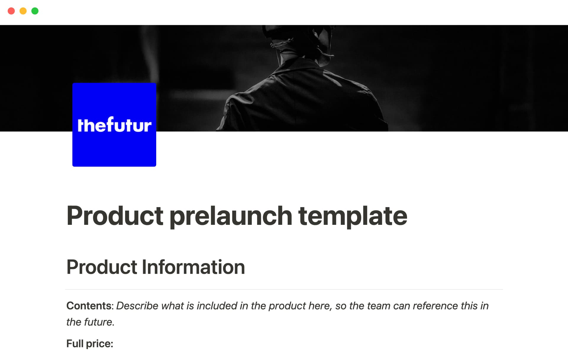 Eine Vorlagenvorschau für Product prelaunch