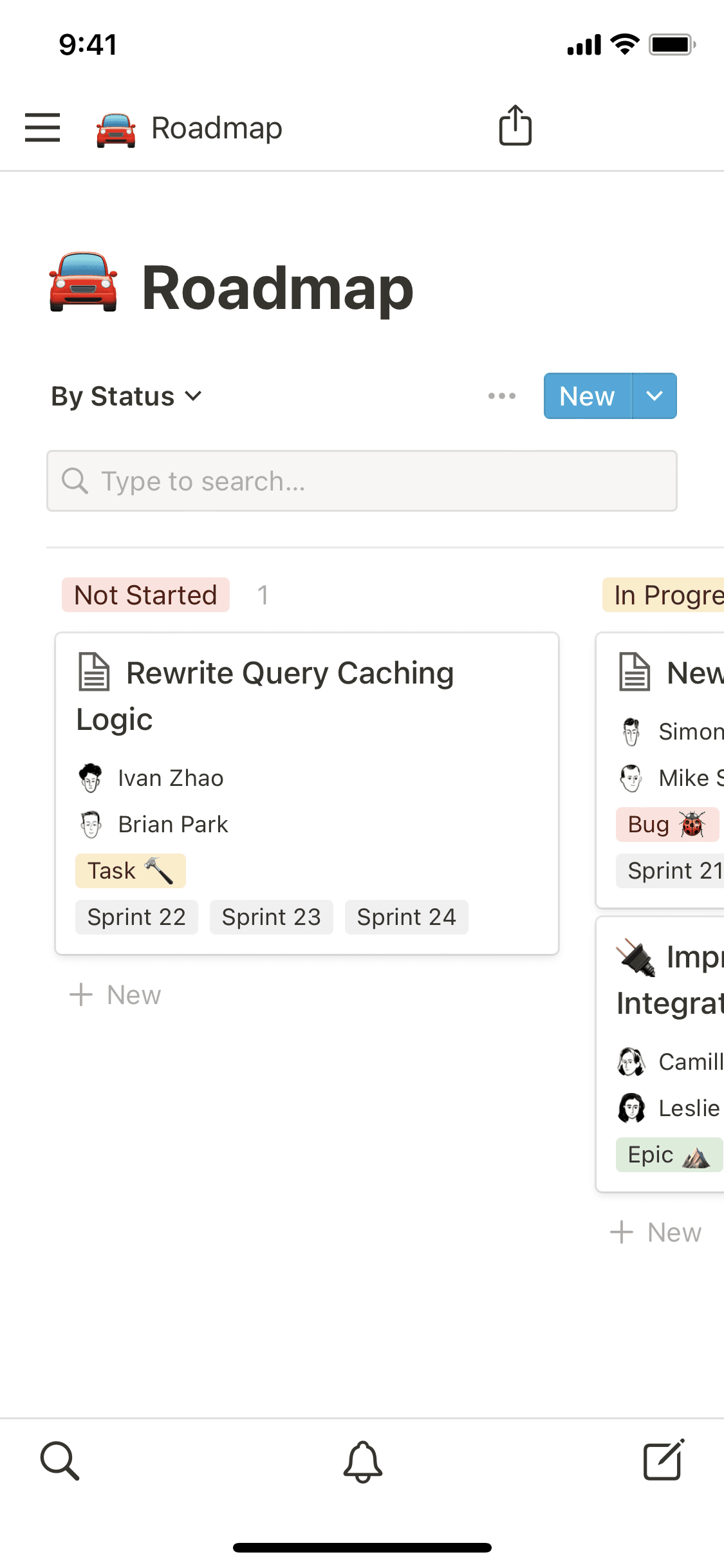 A screenshot of Notion's mobile app