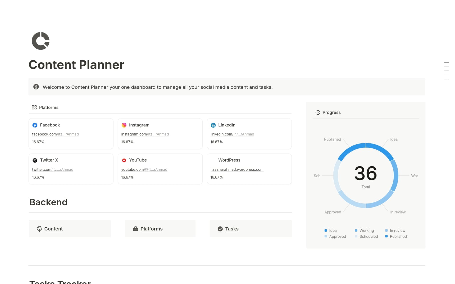 A template preview for Social Media Content Planner