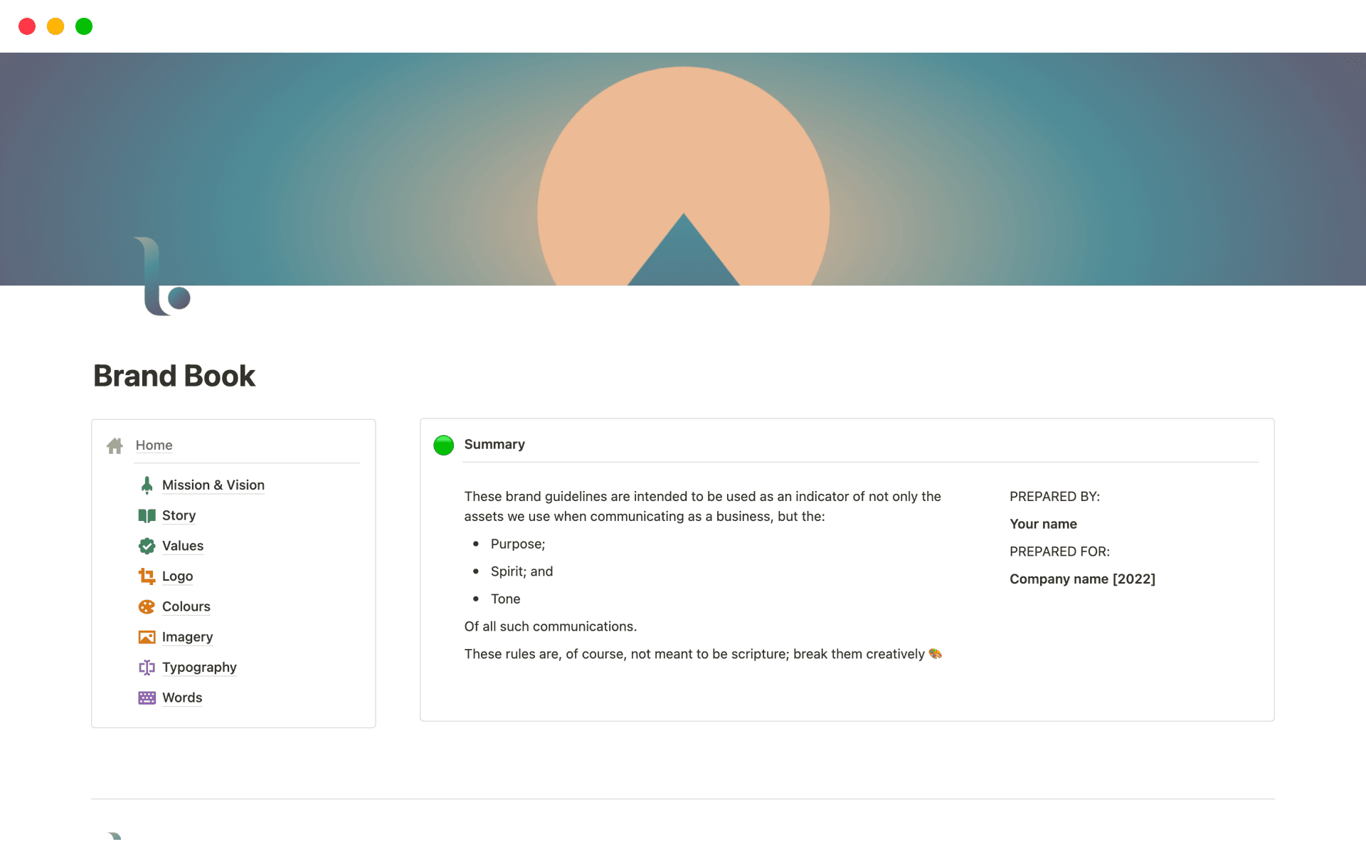 A template preview for Brand Book
