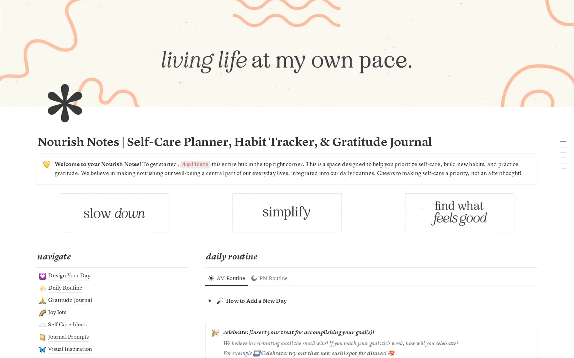 Nourish Notes | Self-Care Journal & Habit Tracker Template by