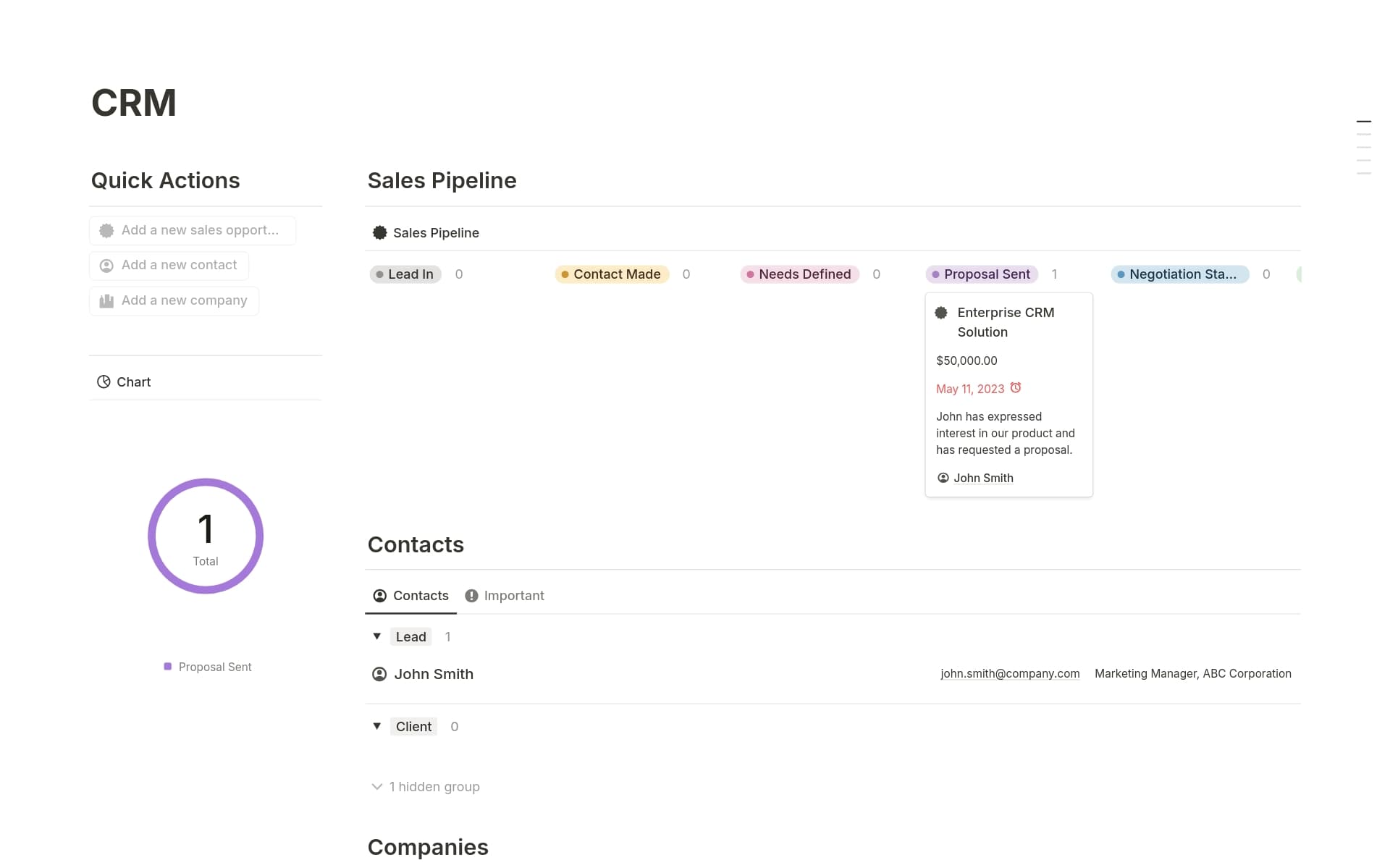 A template preview for Customer Relationship Management