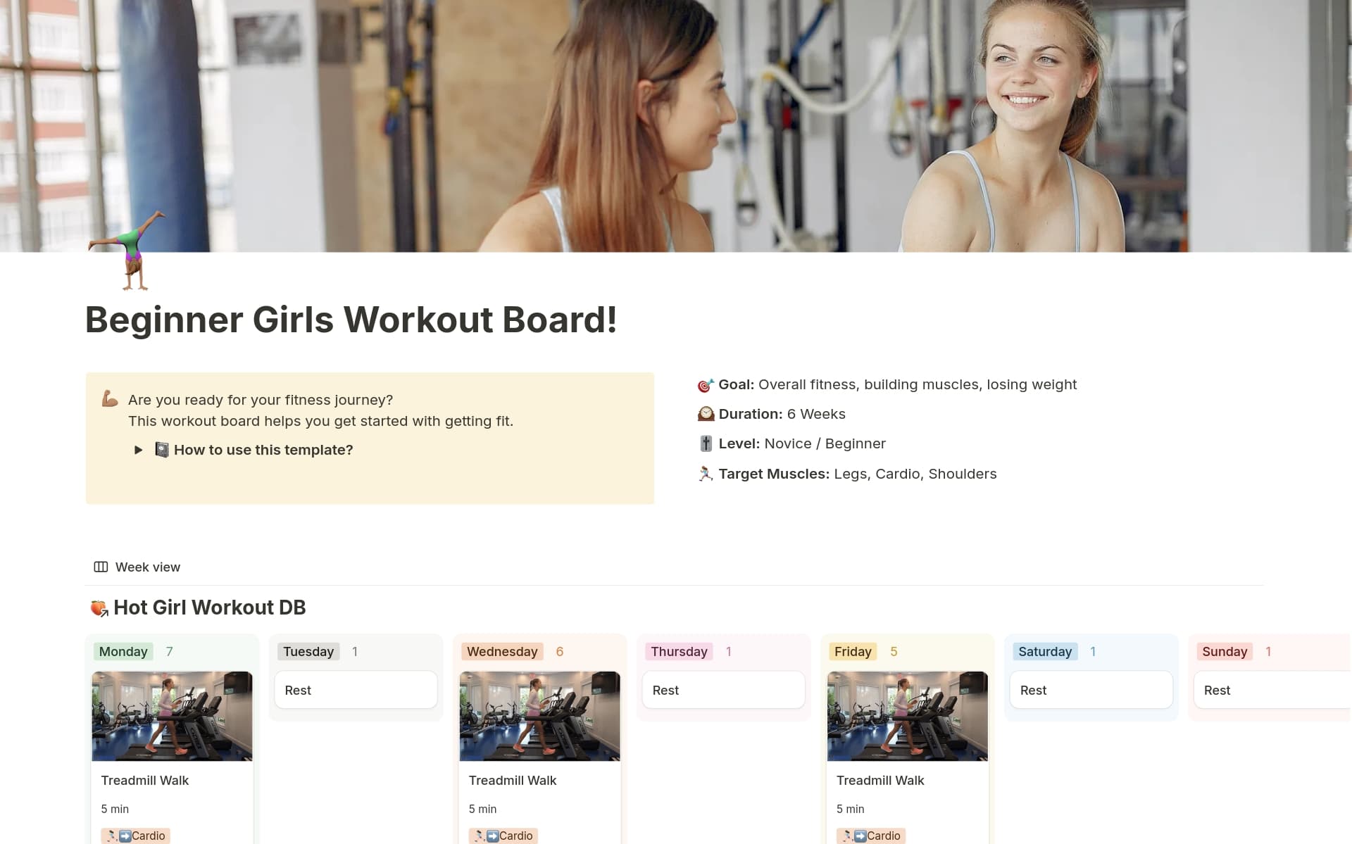 💪Just starting your fitness glow-up? This beginner-friendly Notion board is your new gym BFF.
✅ A carefully curated 6-week ready-to-go weekly workout plan to train your: 🍑Glues 🦵🏻Legs 💪🏻Shoulders
🔰 Beginner-focused with clear structure