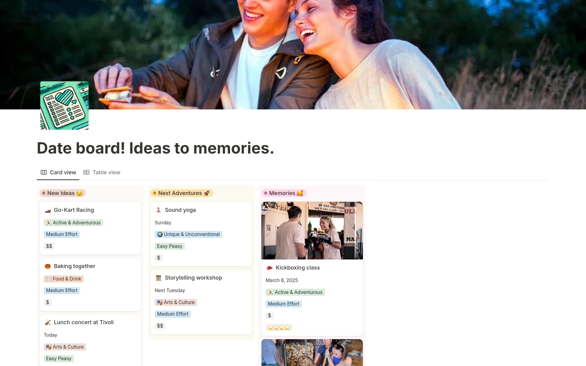 A template preview for Date board! Ideas to memories.