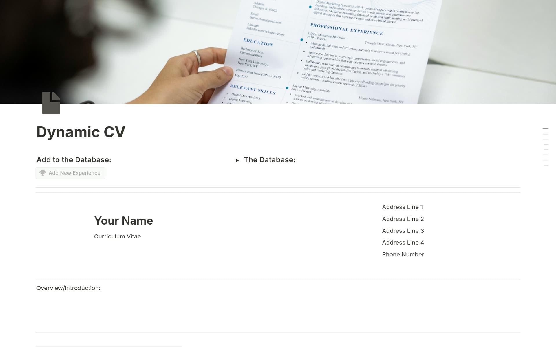 A template preview for Dynamic CV
