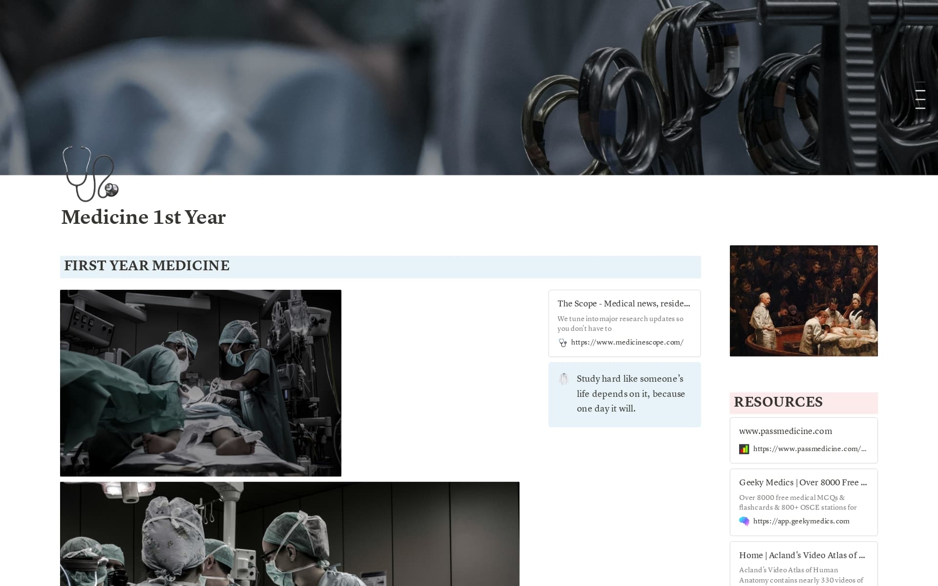 A template preview for Medical School