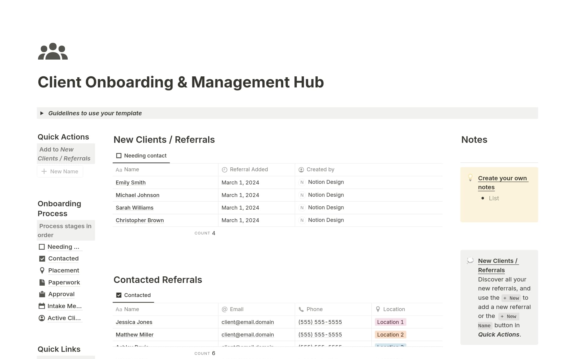 A template preview for Client Onboarding Pro