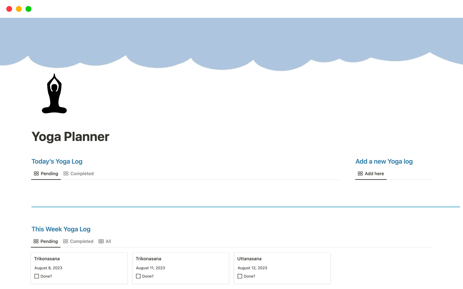 A template preview for Yoga Planner