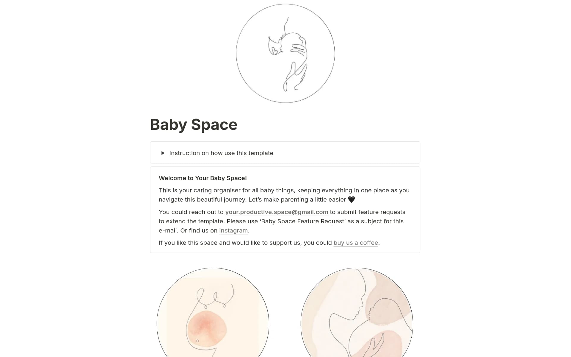 A template preview for Baby Space