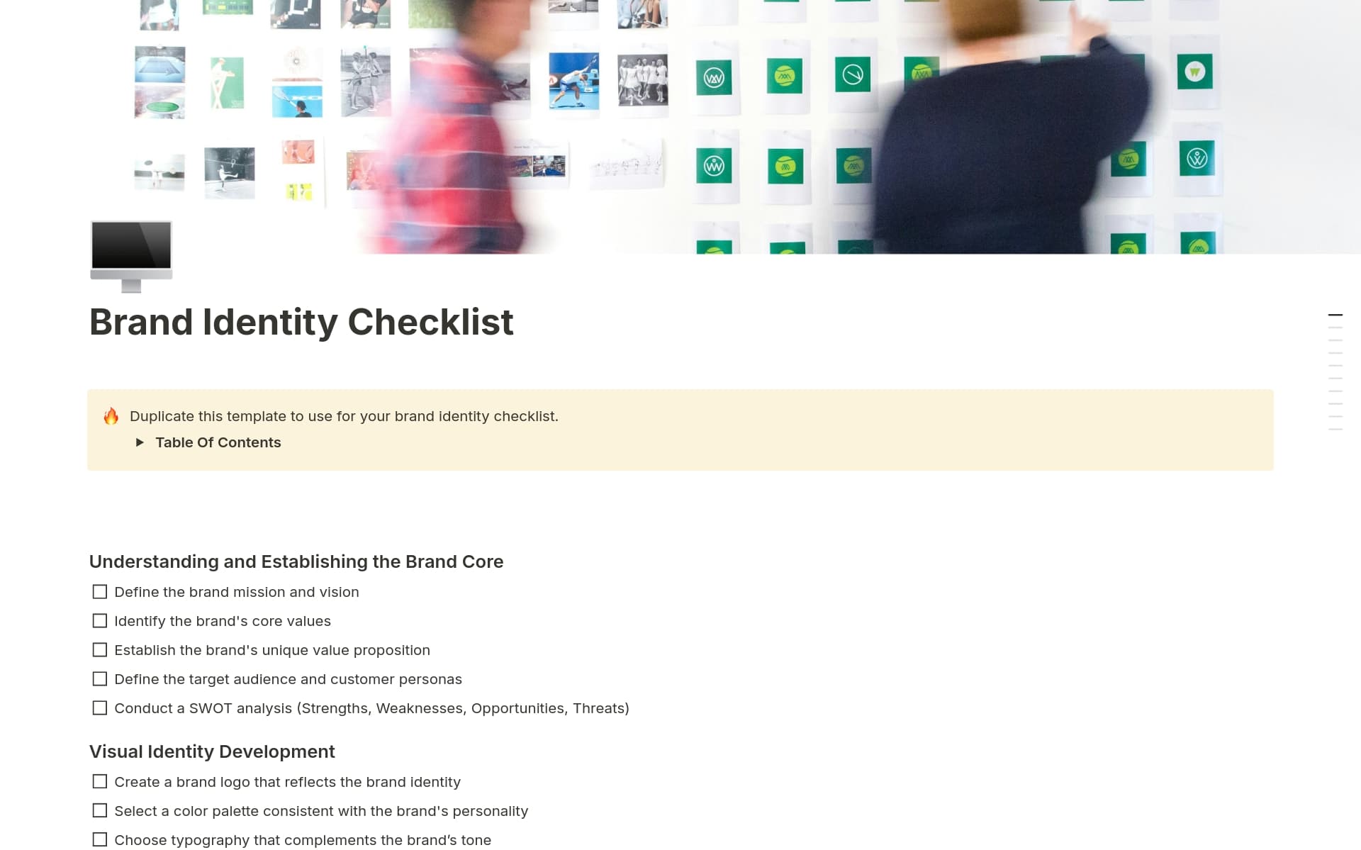 A template preview for Brand Identity Checklist