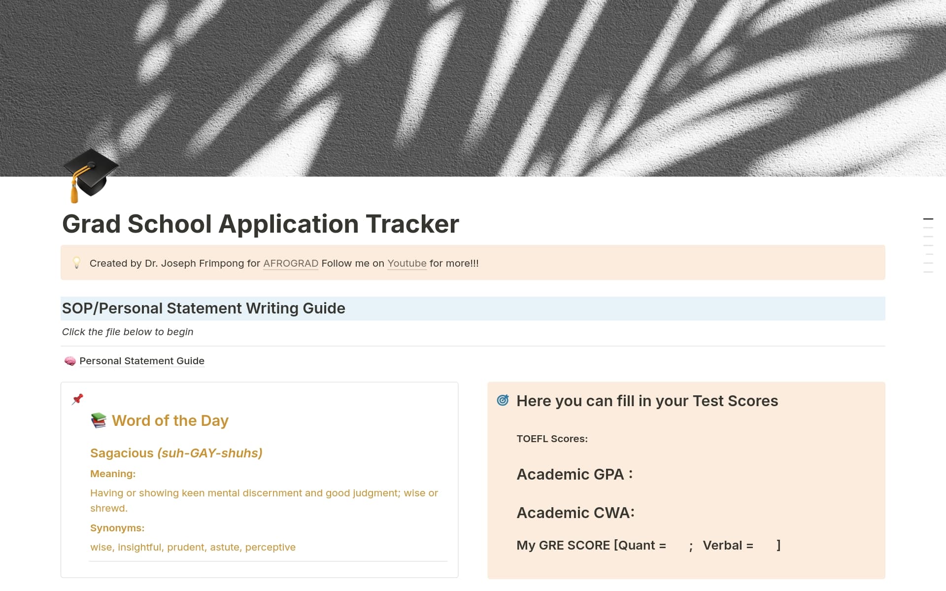 A template preview for Grad School Application Tracker