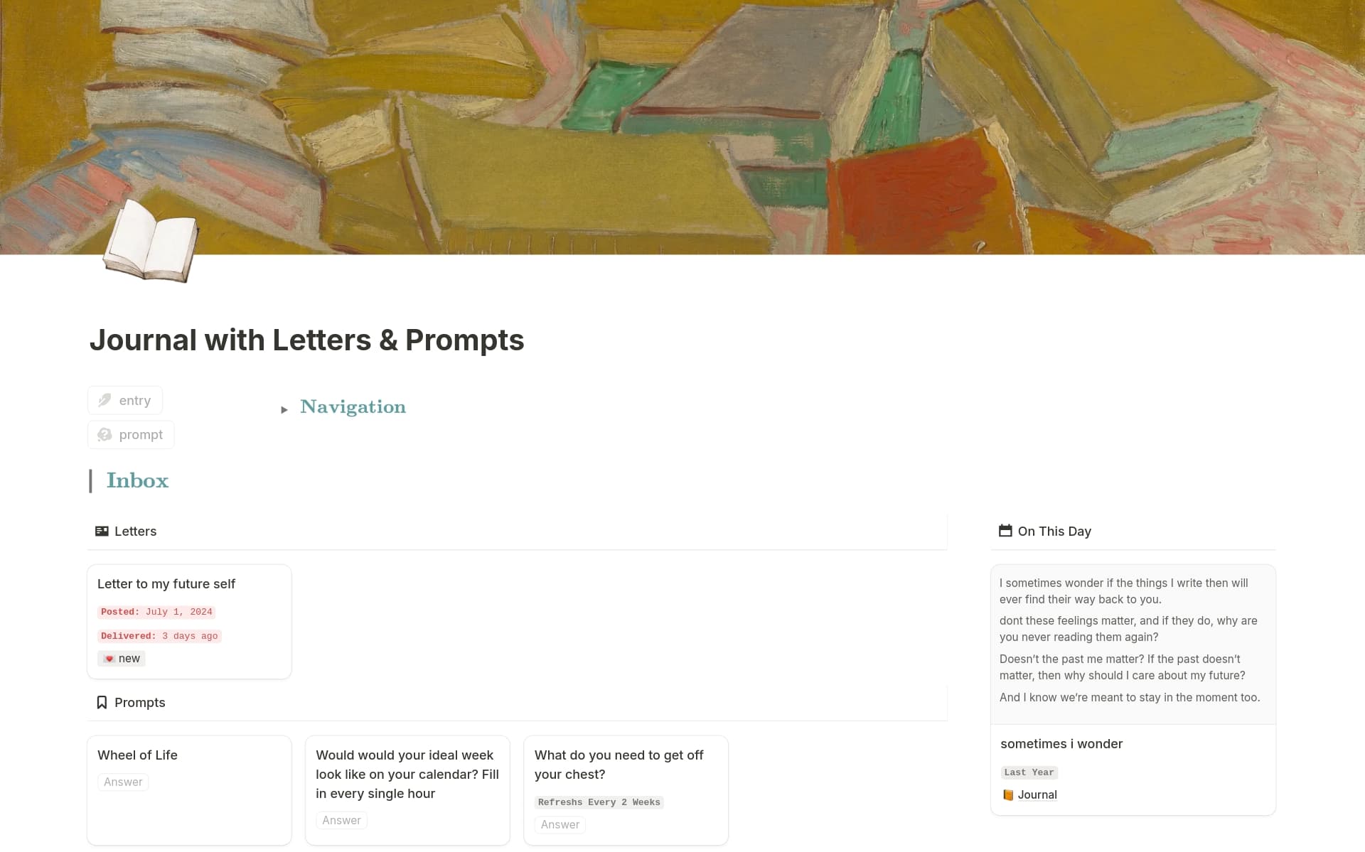 A template preview for Journal with Letters & Prompts