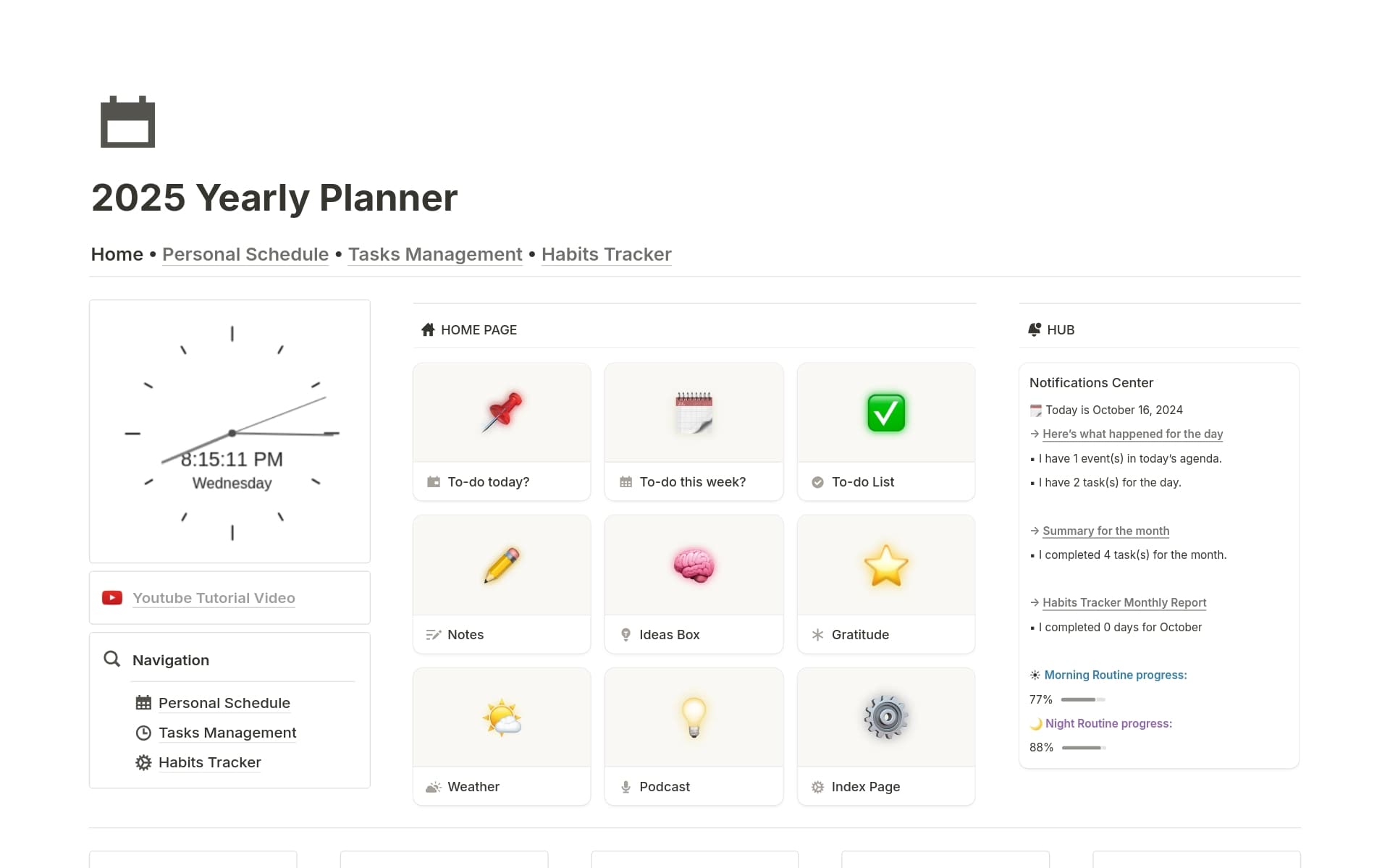 Get ready to plan, organize, and achieve your goals in 2025 with the 2025 Yearly Planner Notion Template! Whether it’s scheduling, tracking tasks, building habits, or staying on top of self-care routines, this planner has everything you need to stay organized all year long.