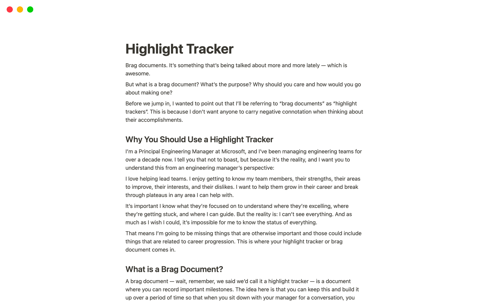 Brag Document / Highlight Tracker Template by Dev Leader | Notion ...