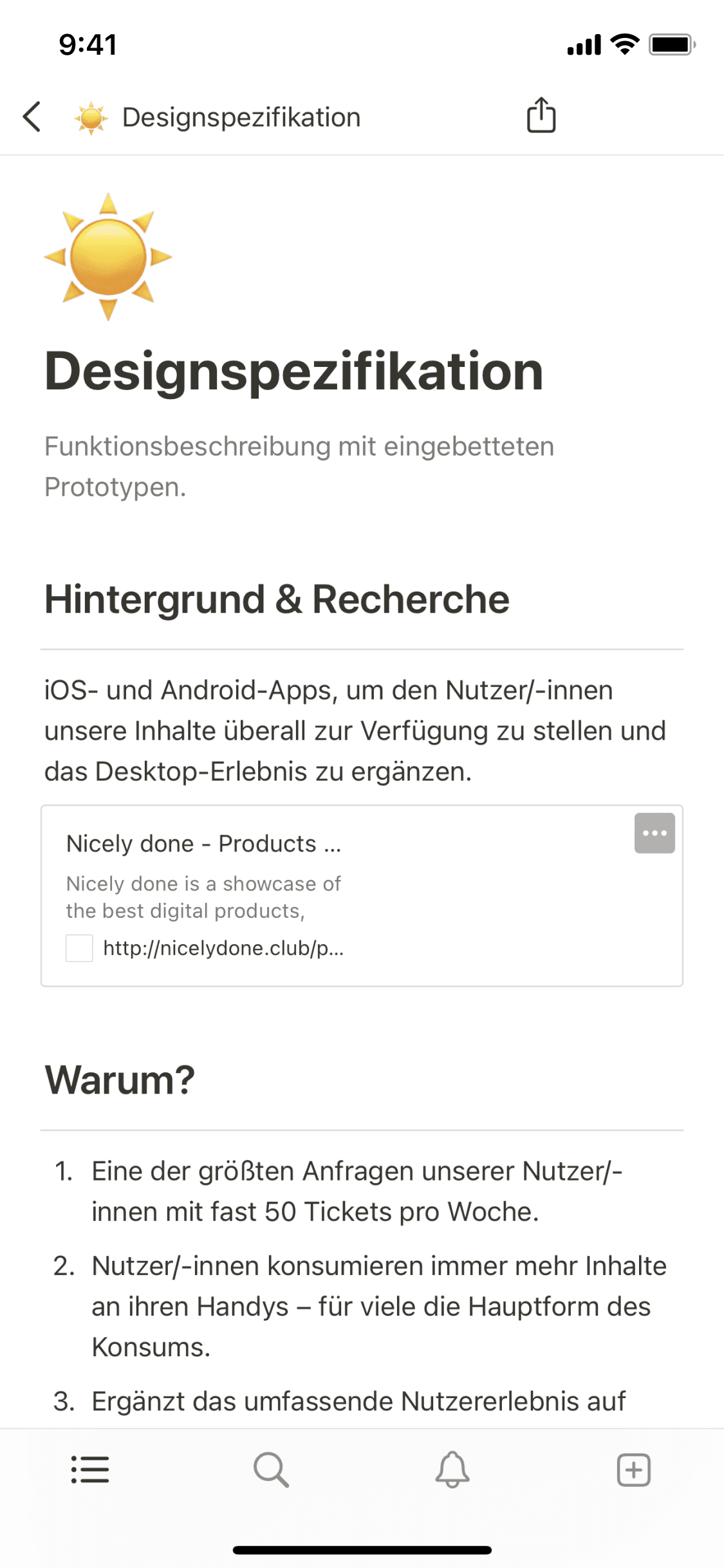 Screenshot der mobilen Notion-App