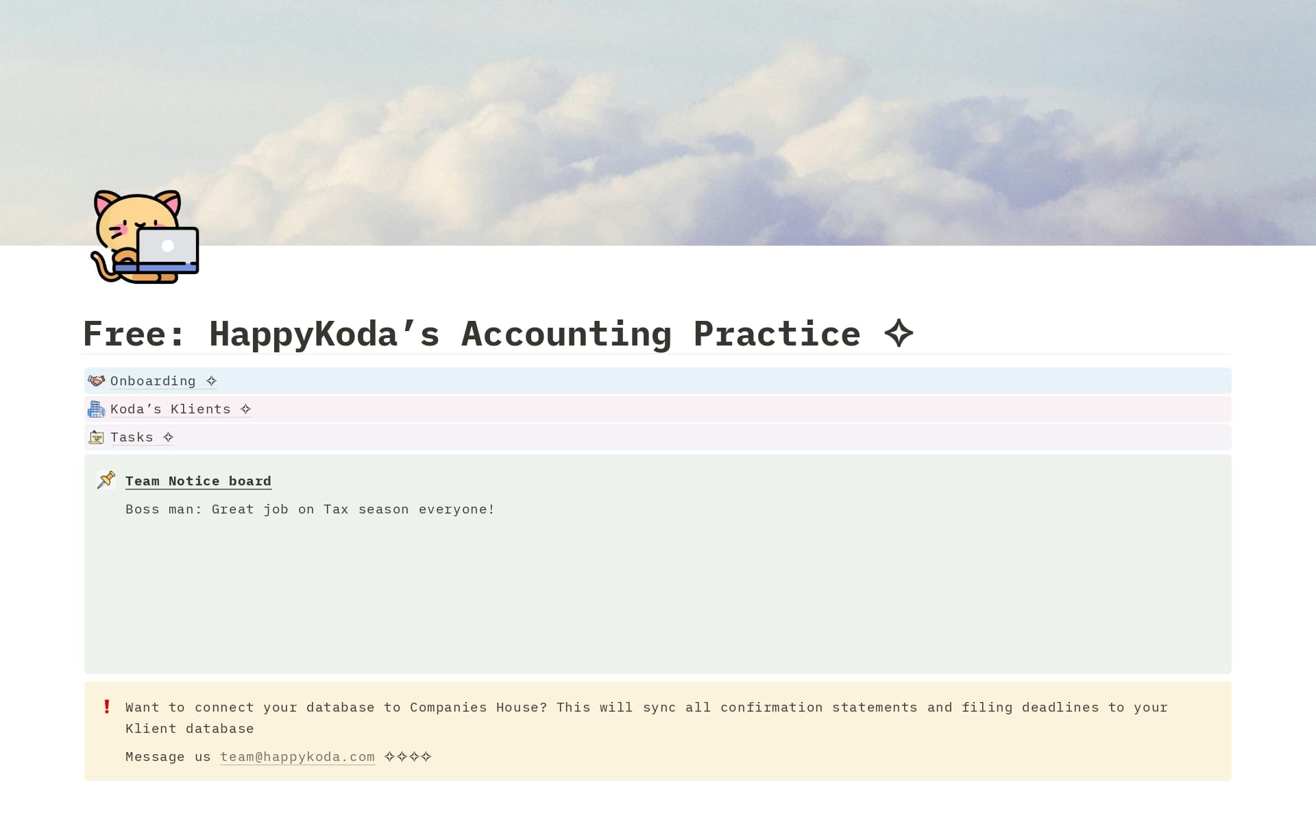 A simple practice management template for small accountancy practices/start ups with the option of connecting to companies house