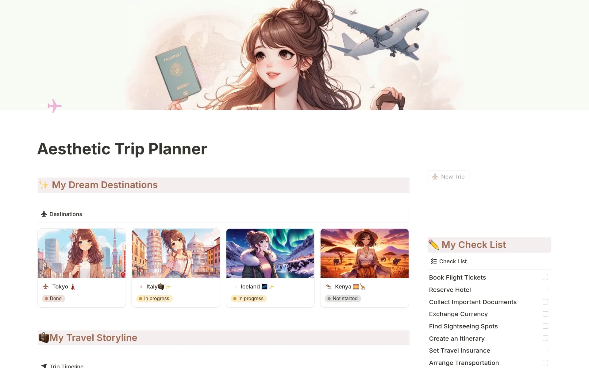 Aesthetic Trip Planner Template Notion Marketplace