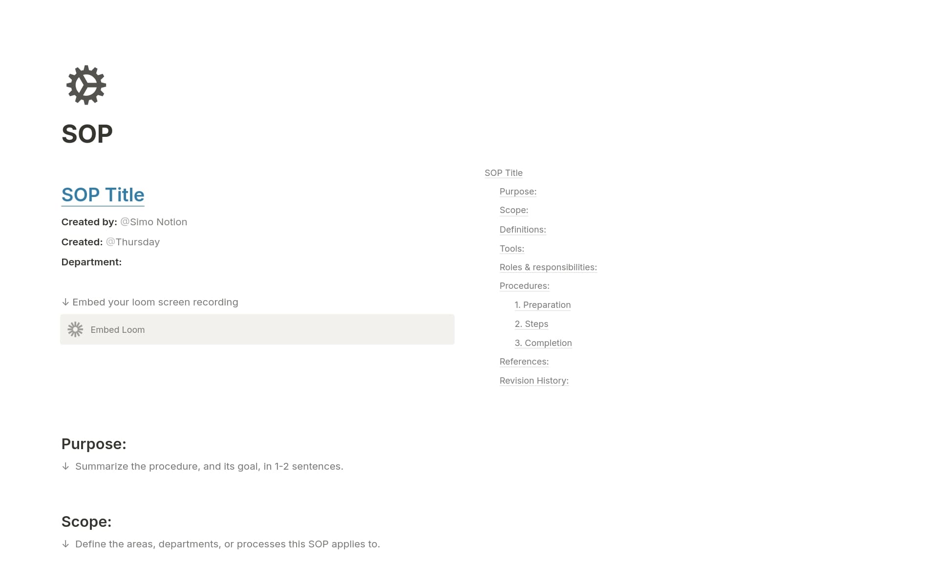 A template preview for SOP