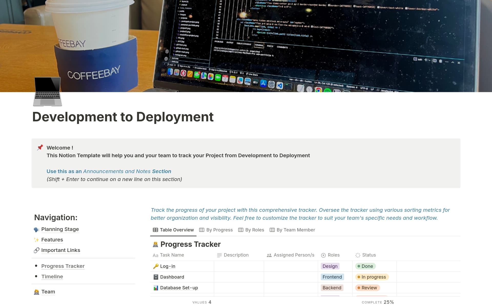 Development to Deployment Template by christineee | Notion Marketplace