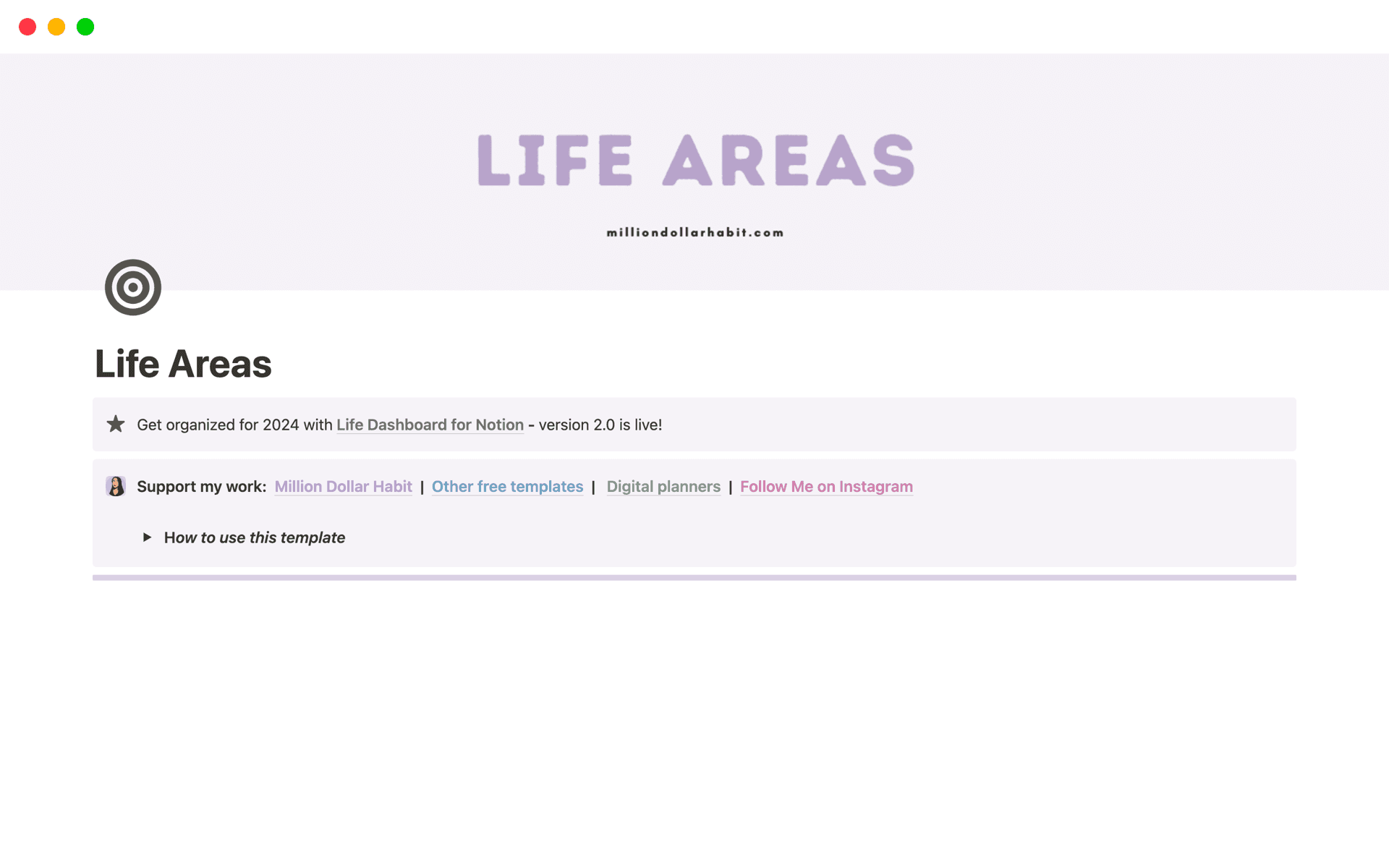 A template preview for Wheel of life