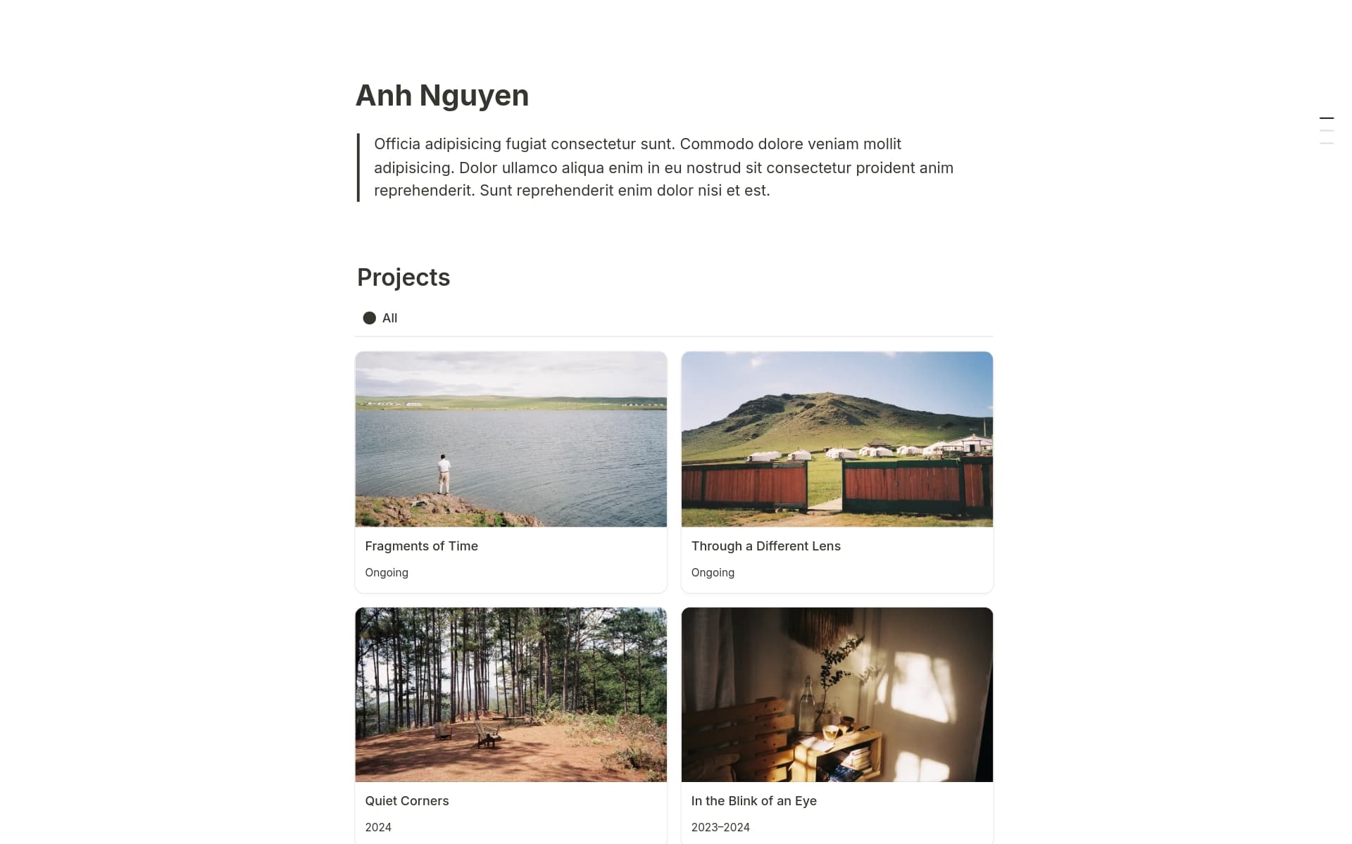 A template preview for Minimalist Photography Portfolio