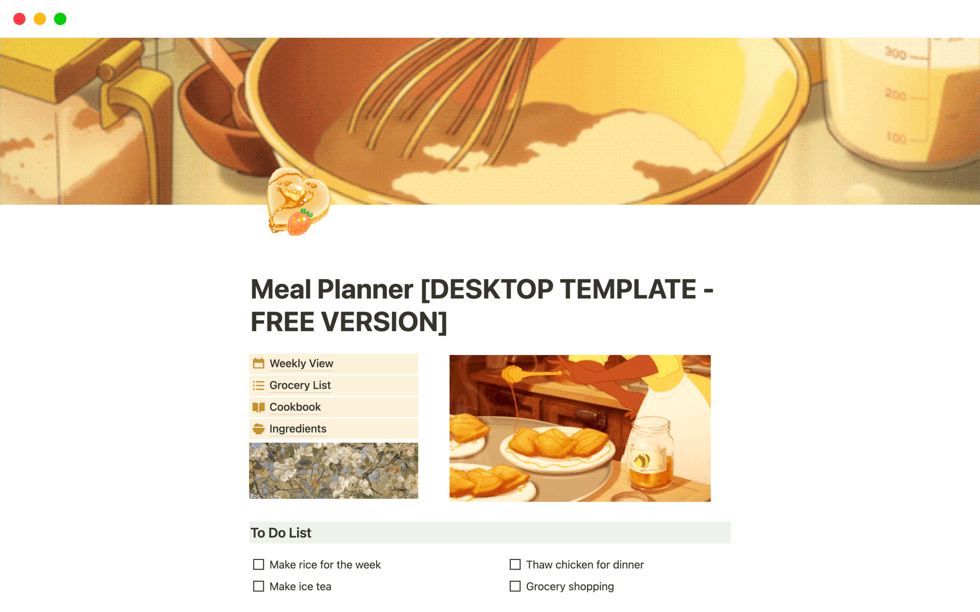 A template preview for Meal Planner