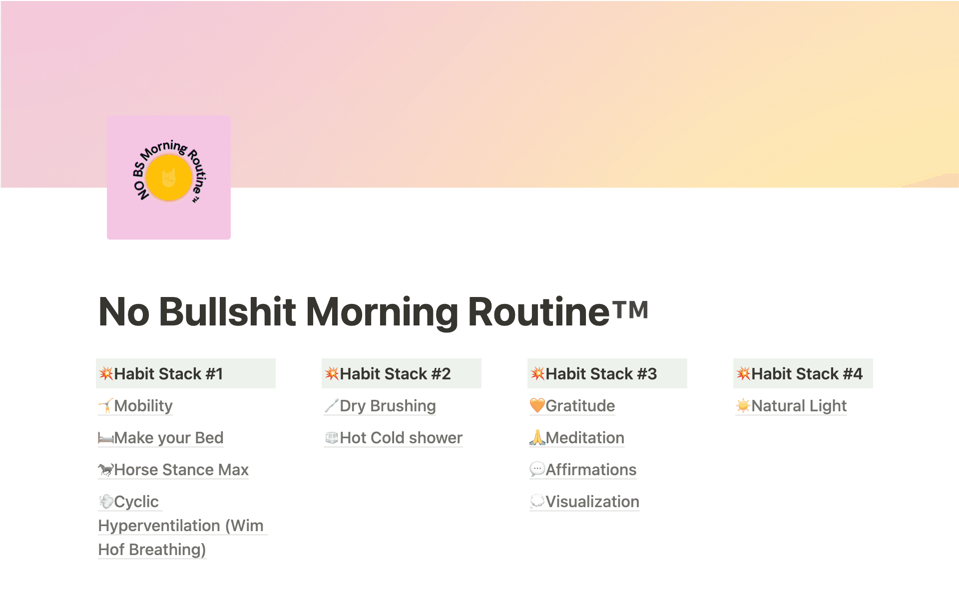 No Bullsh*t Morning Routine Template | Notion Marketplace