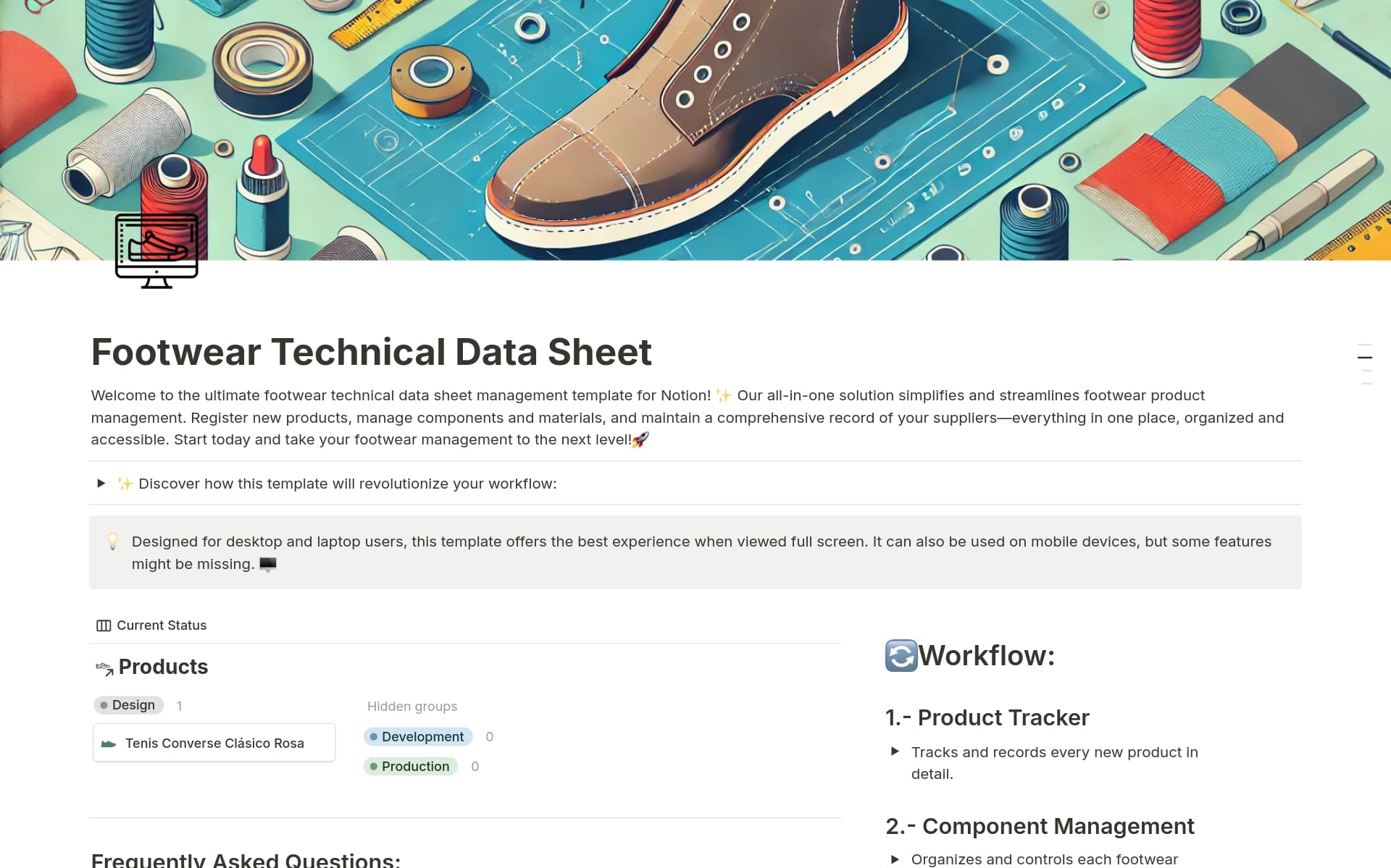 A template preview for Footwear Technical Data Sheet