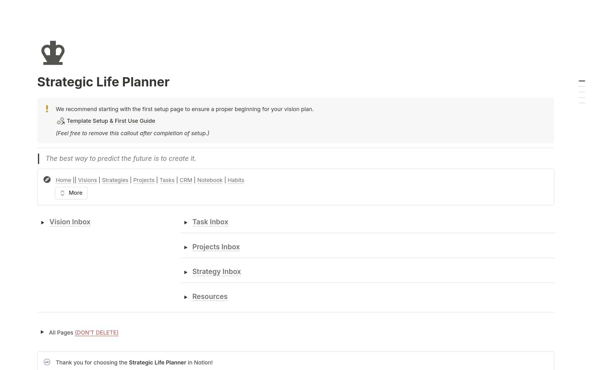 A template preview for Strategic Life Planner