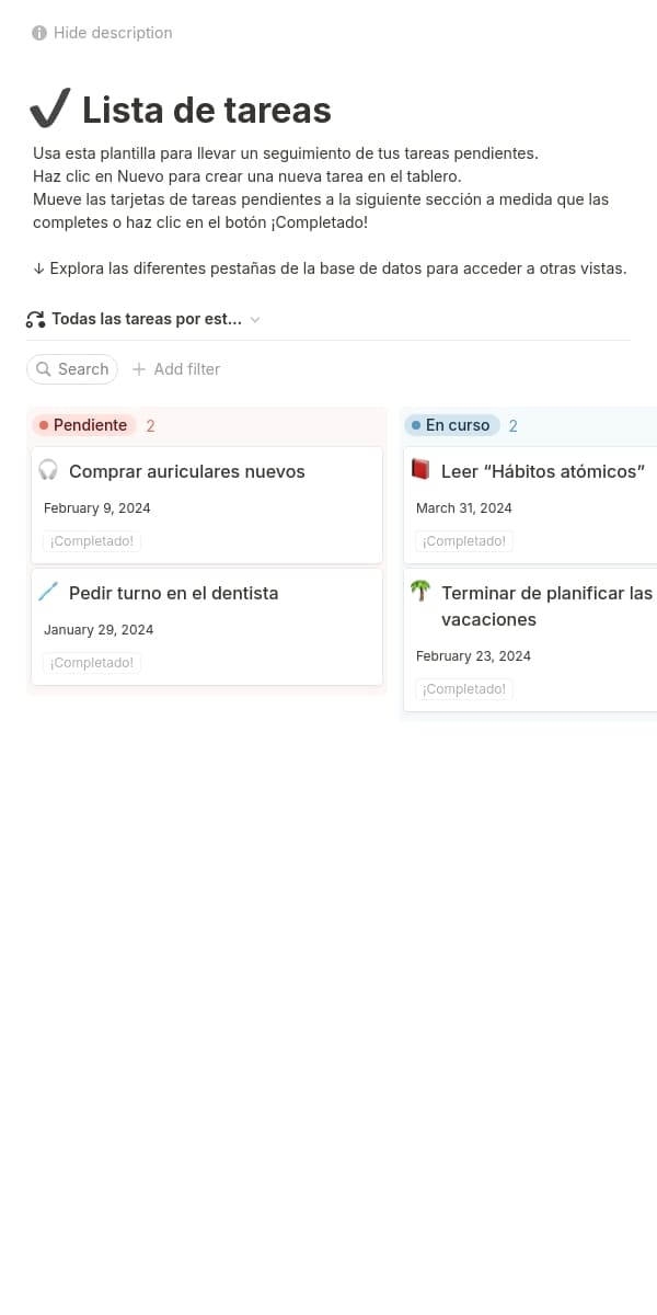 Una captura de pantalla de la aplicación móvil de Notion