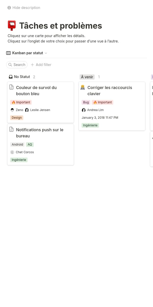 Une capture d’écran de l’application mobile de Notion