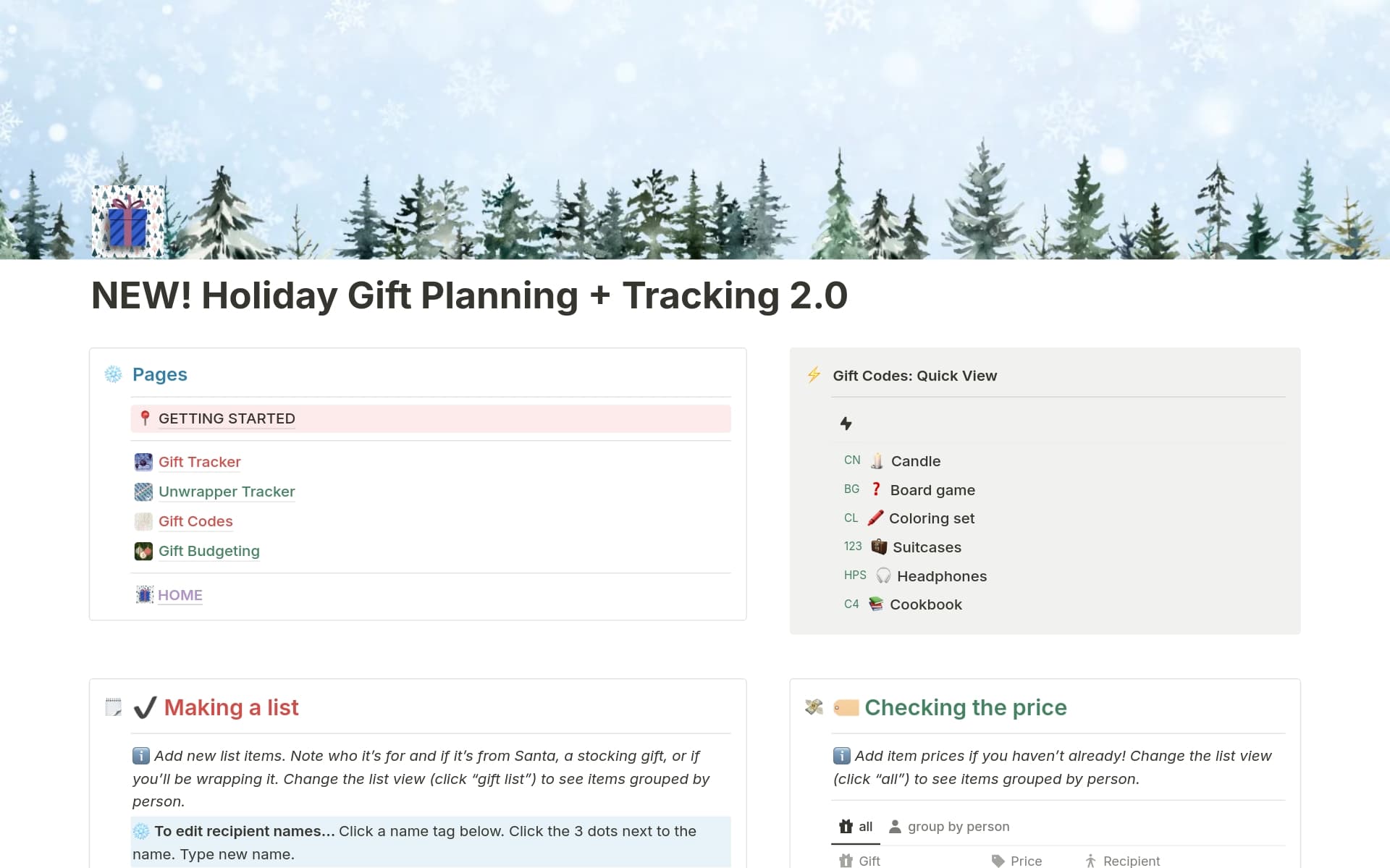 A template preview for Holiday Gift Planner and Tracker 2.0