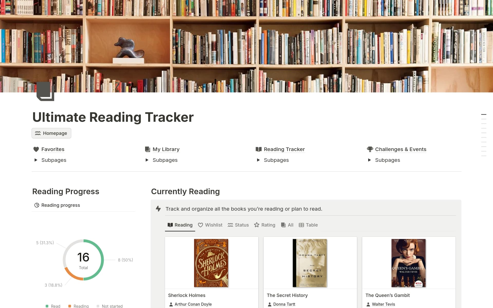A template preview for Ultimate Reading Tracker, Books, Learning