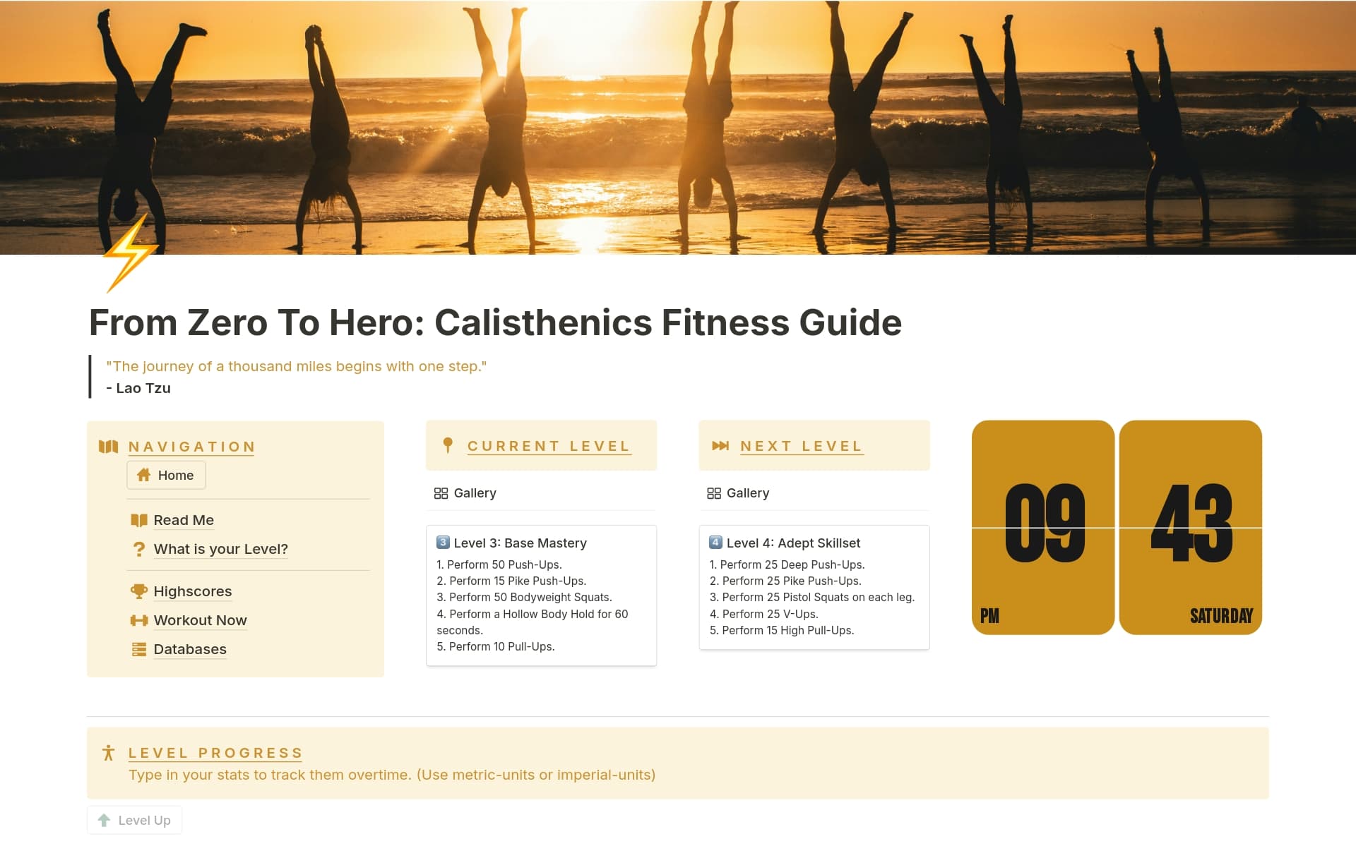 From Zero To Hero: Calisthenics Fitness Guide Template | Notion