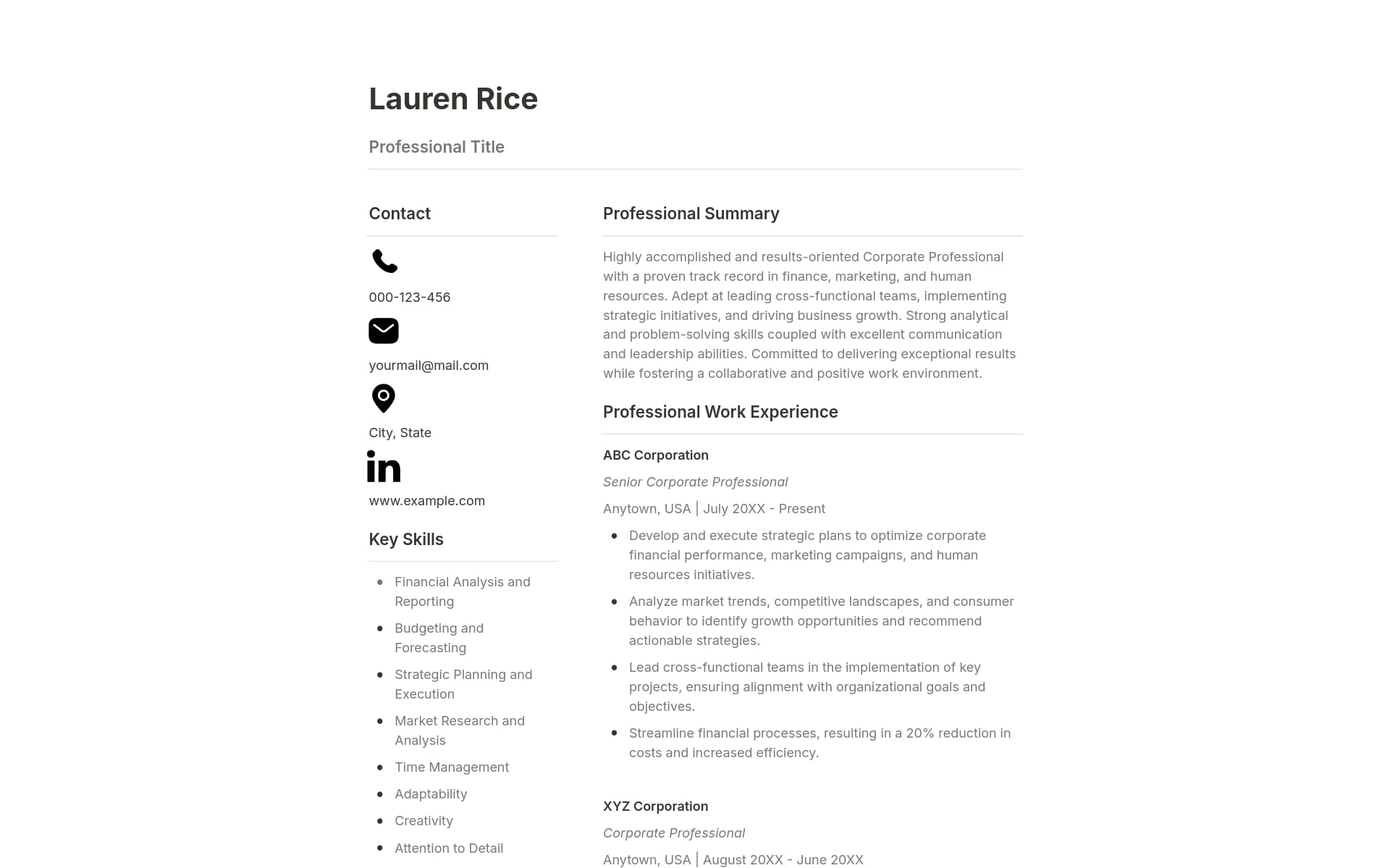 A template preview for Modern Professional Resume + Cover Letter + RL