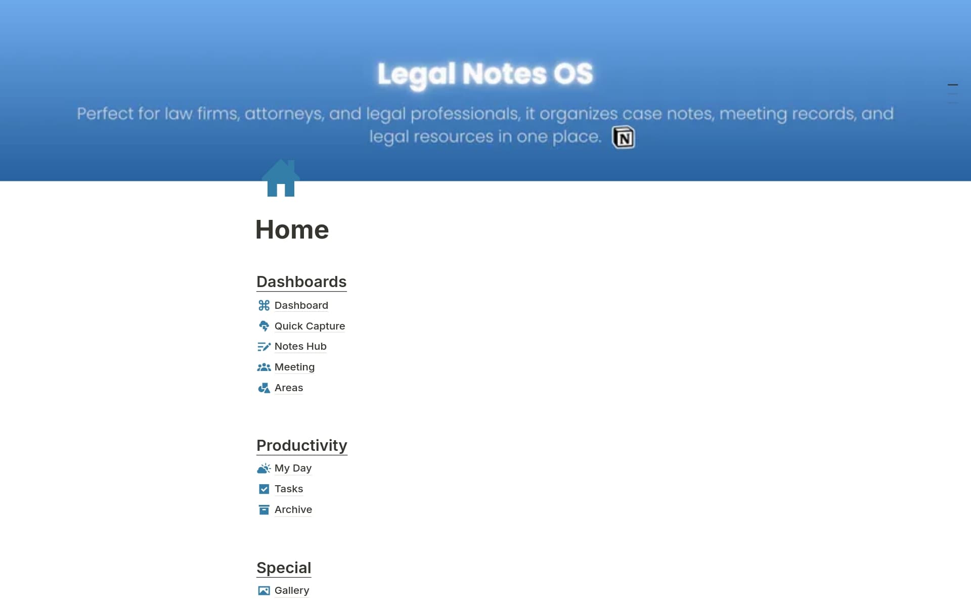 A template preview for Legal Notes